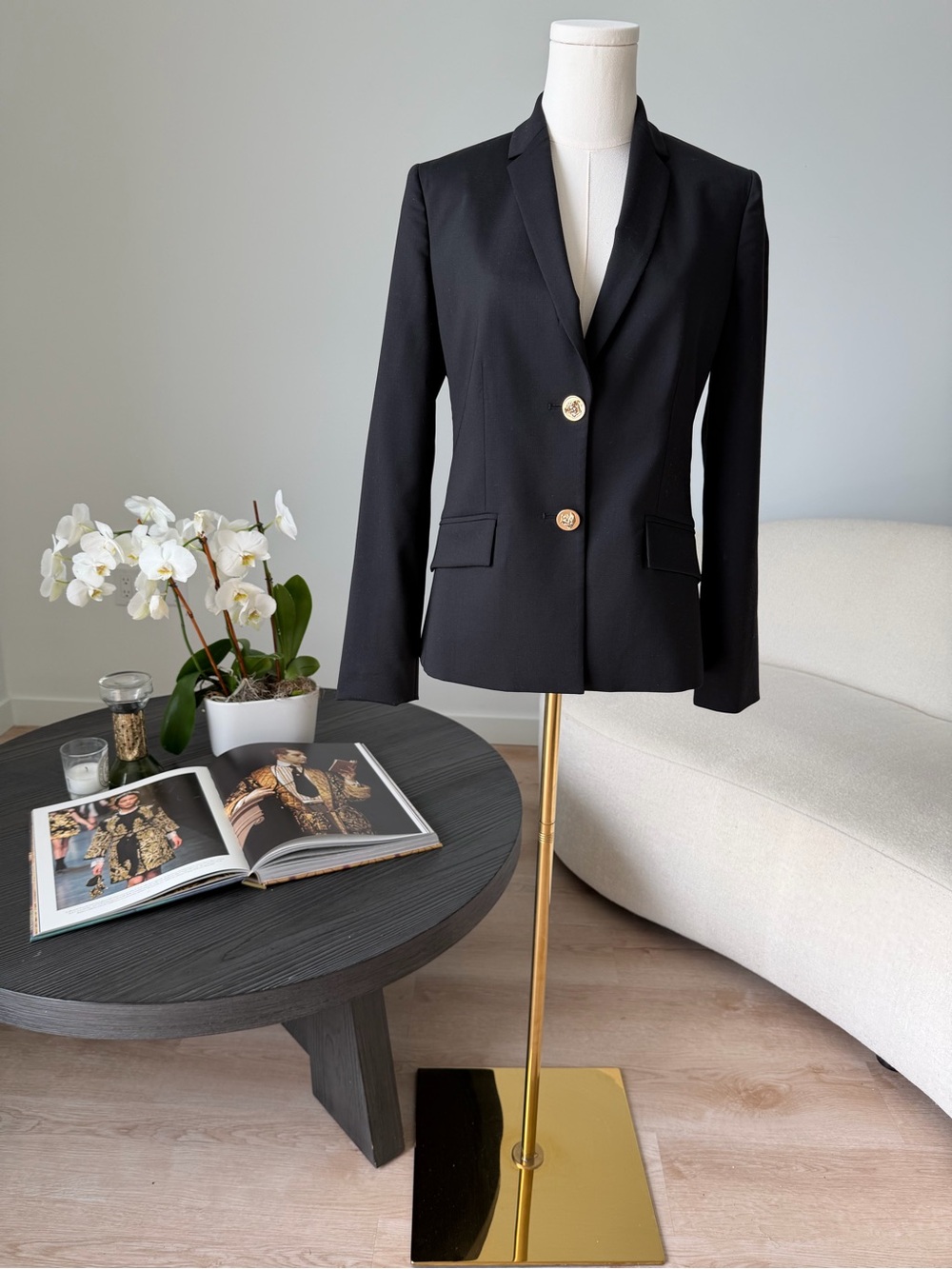 Versace Black Wool Blazer Jacket Gold Medusa Buttons IT 40 Made in Italy